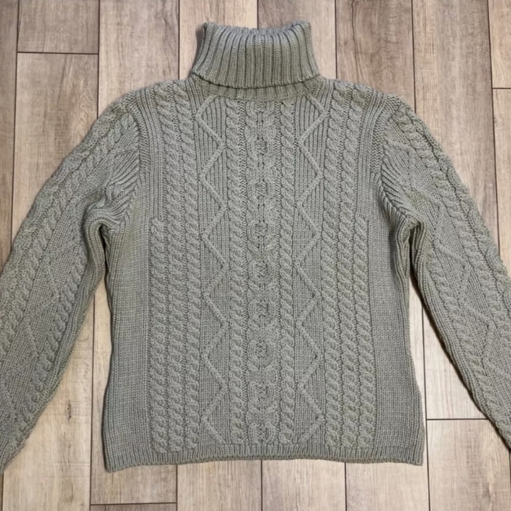 Paul James 100% Wool Cropped Fisherman’s Knit Turtleneck Sweater Size M